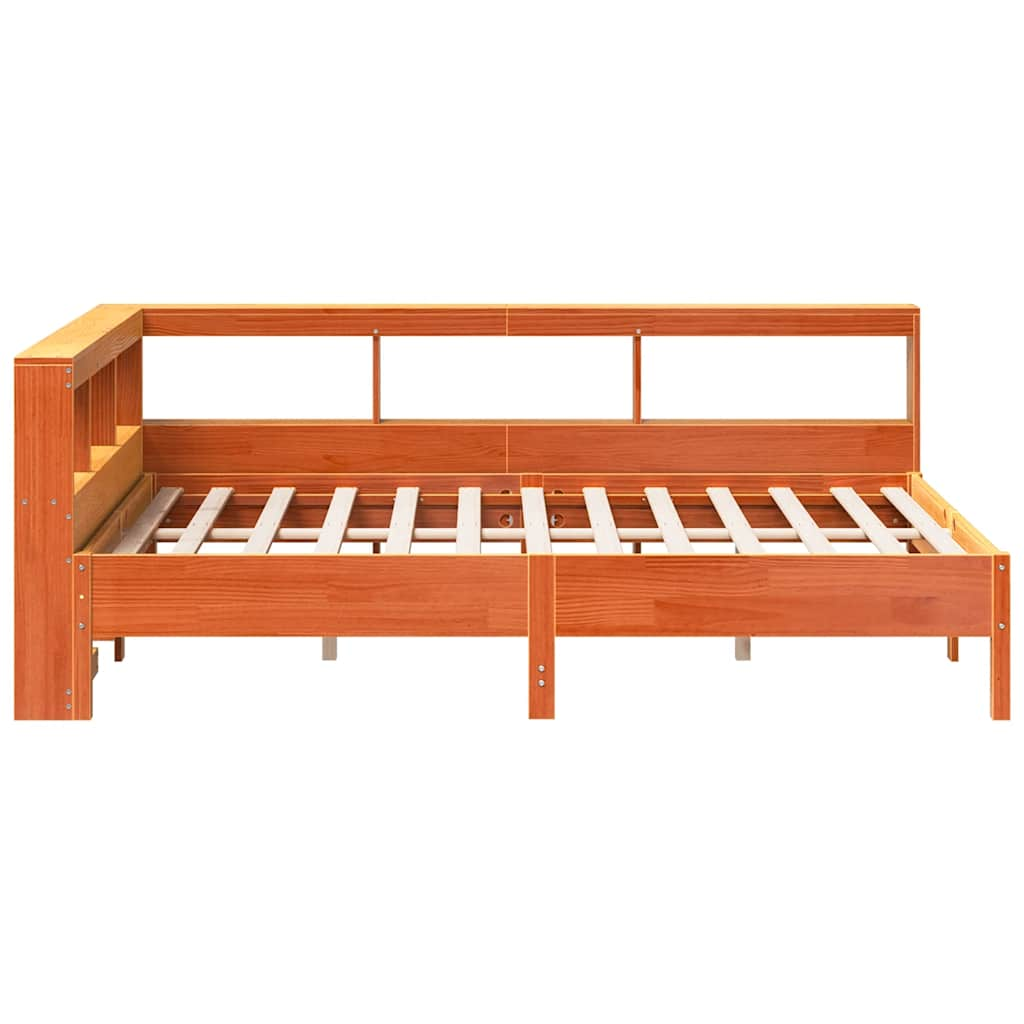 Lit bibliothèque sans matelas cire marron 120x190cm pin massif