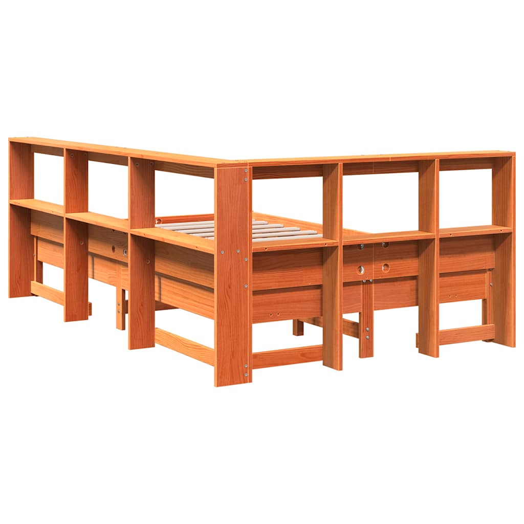 Lit bibliothèque sans matelas cire marron 120x190cm pin massif