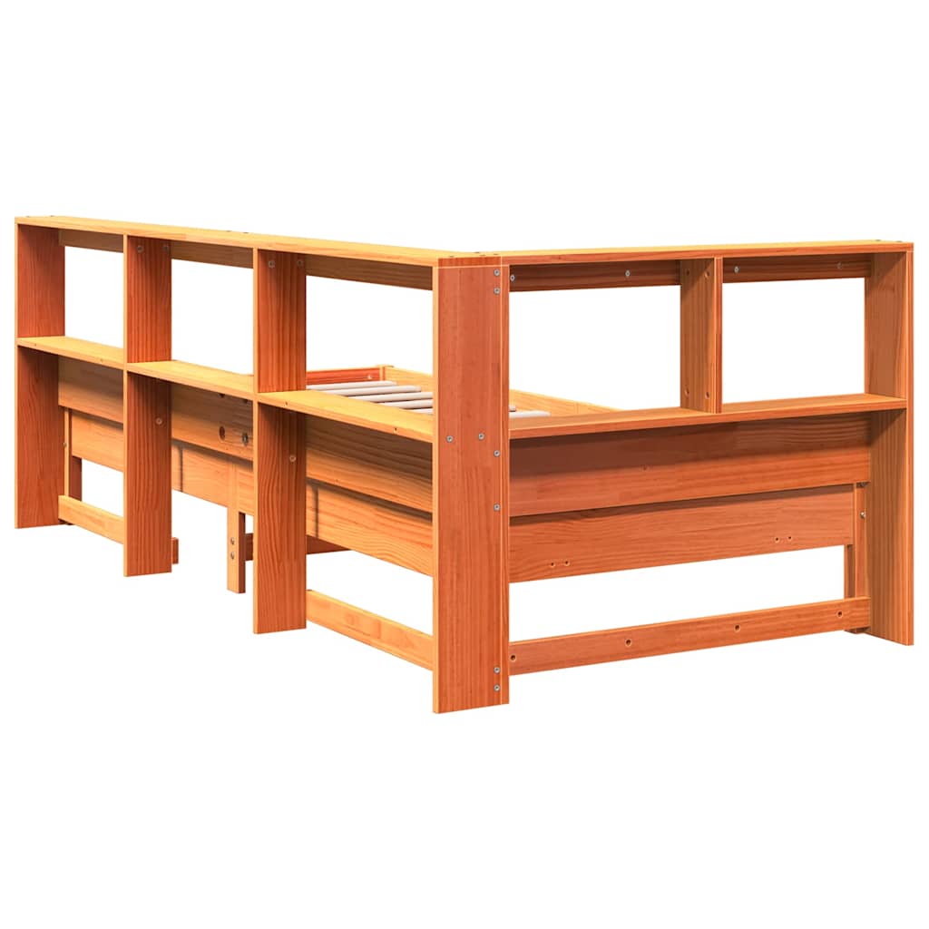 Lit bibliothèque sans matelas cire marron 90x190 cm pin massif