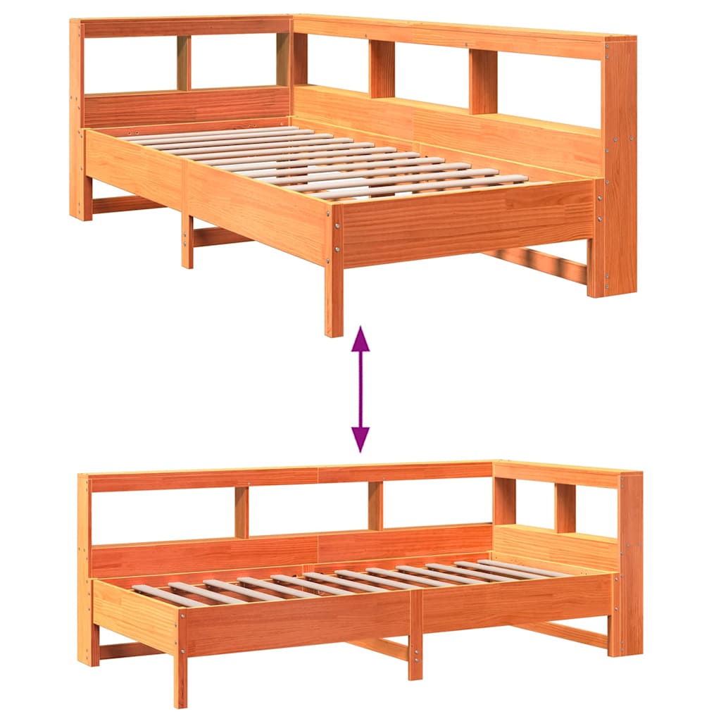 Lit bibliothèque sans matelas cire marron 90x190 cm pin massif