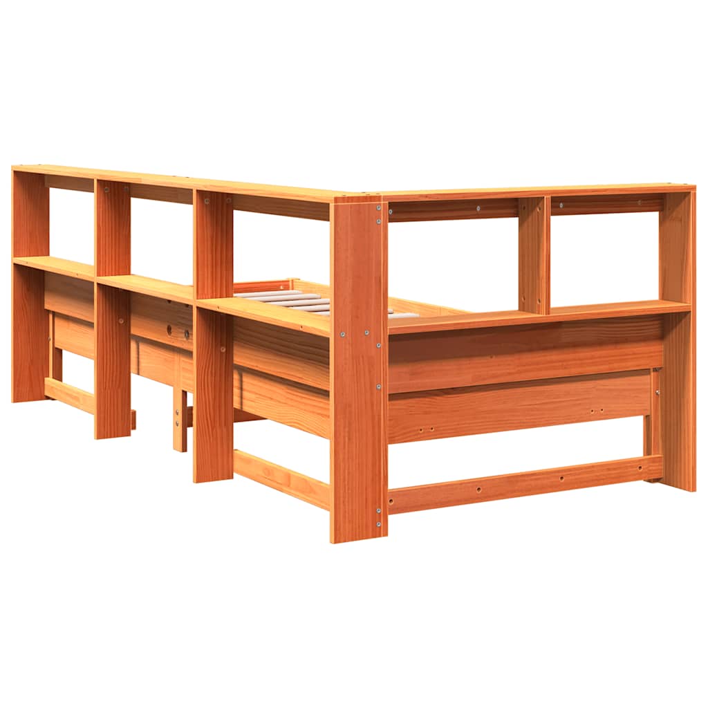 Lit bibliothèque sans matelas cire marron 75x190 cm pin massif