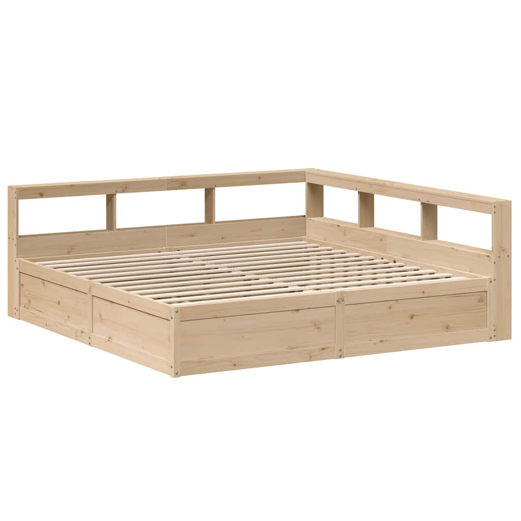 Lit bibliothèque sans matelas 200x200 cm bois massif de pin