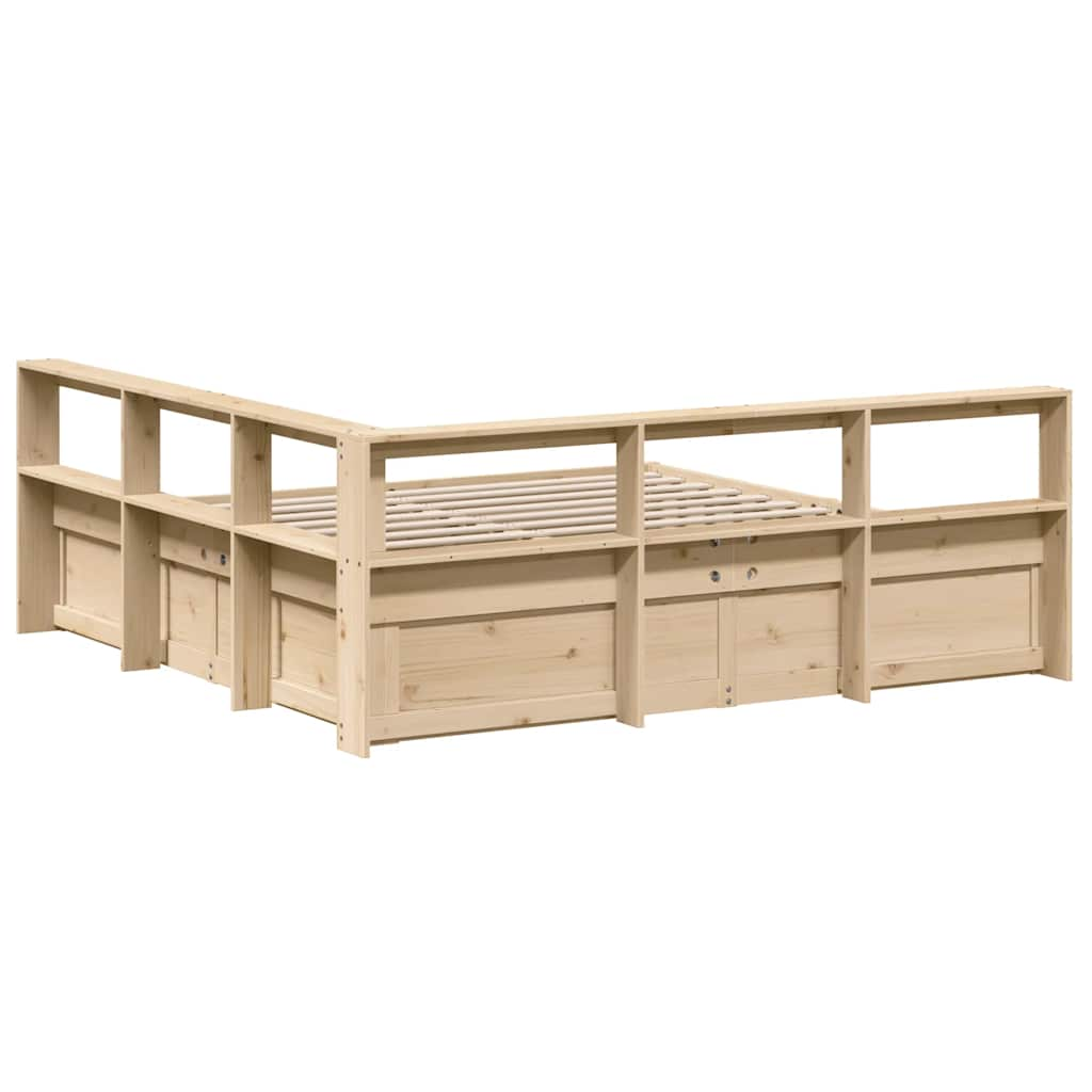 Lit bibliothèque sans matelas 200x200 cm bois massif de pin