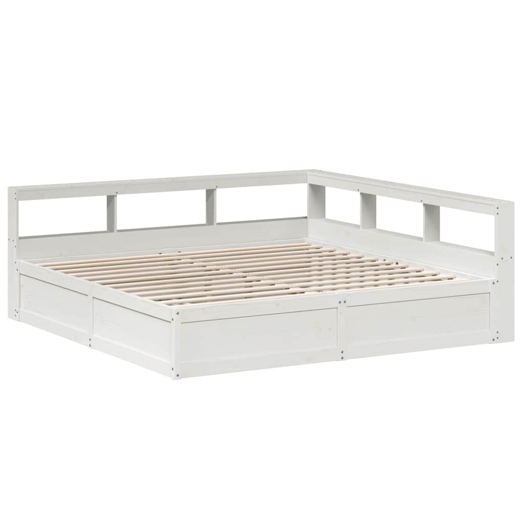 Lit bibliothèque sans matelas blanc 200x200 cm bois pin massif