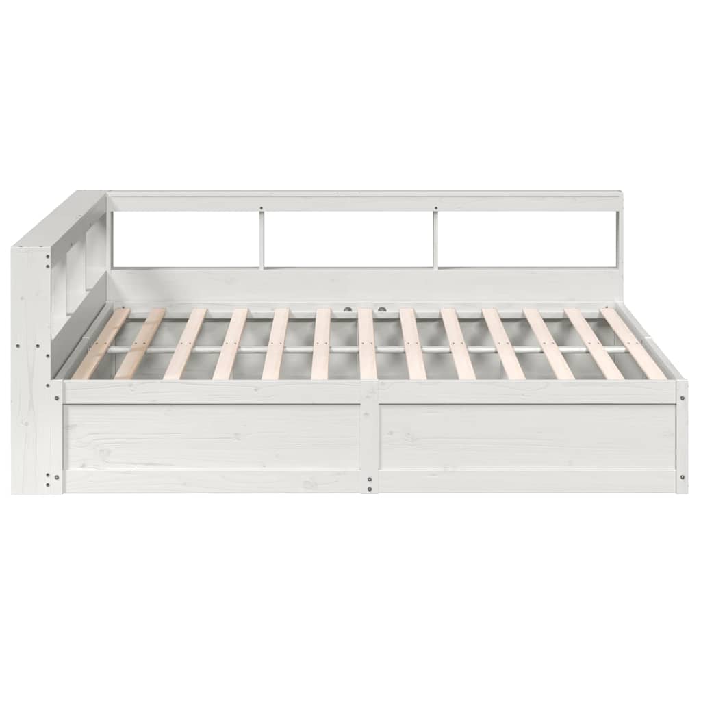 Lit bibliothèque sans matelas blanc 200x200 cm bois pin massif