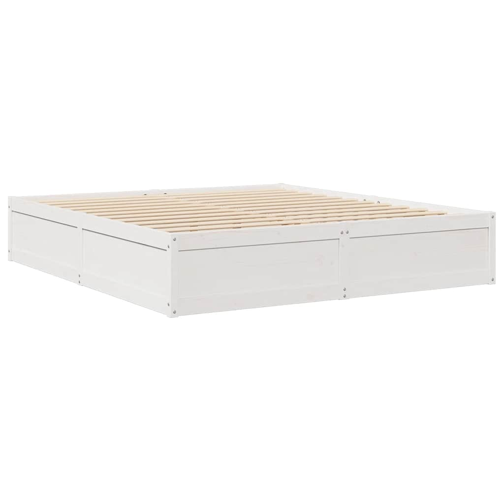 Lit bibliothèque sans matelas blanc 200x200 cm bois pin massif