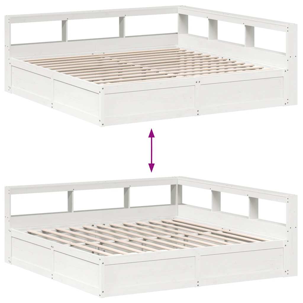 Lit bibliothèque sans matelas blanc 200x200 cm bois pin massif