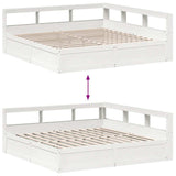 Lit bibliothèque sans matelas blanc 200x200 cm bois pin massif