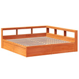 Lit bibliothèque sans matelas cire marron 200x200 cm pin massif