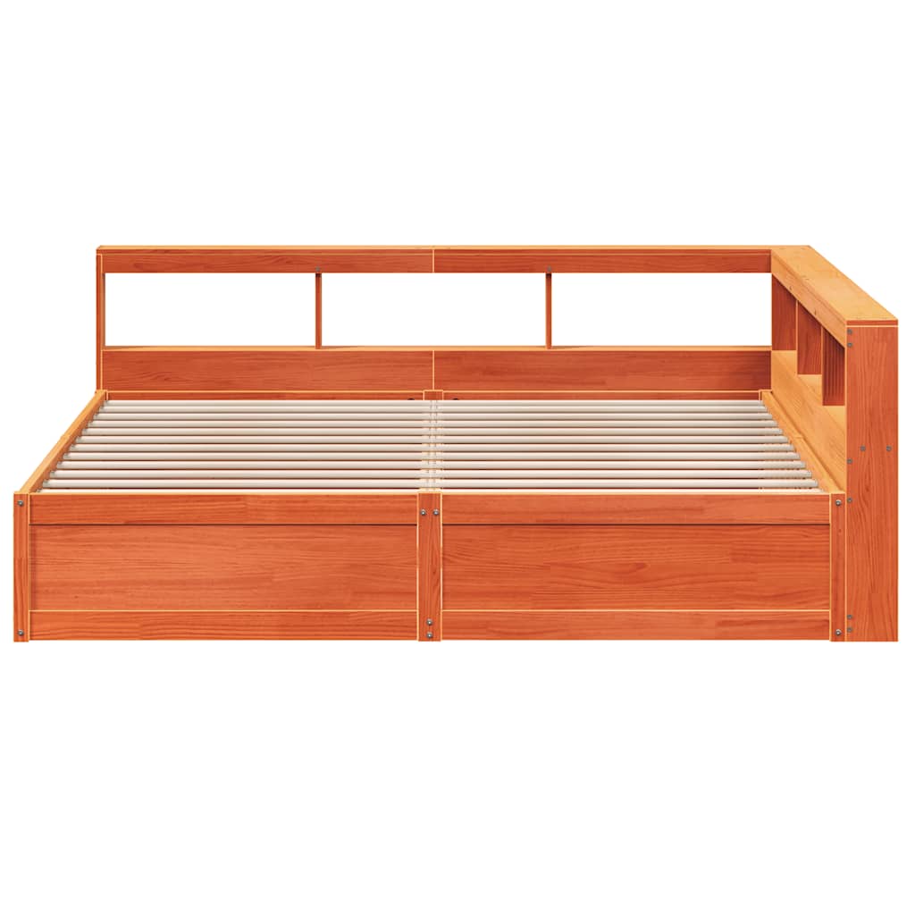 Lit bibliothèque sans matelas cire marron 200x200 cm pin massif