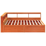 Lit bibliothèque sans matelas cire marron 200x200 cm pin massif