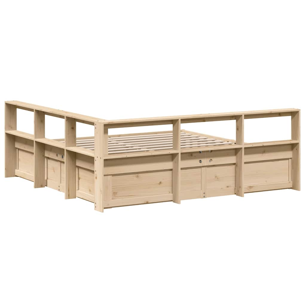 Lit bibliothèque sans matelas 180x200 cm bois massif de pin