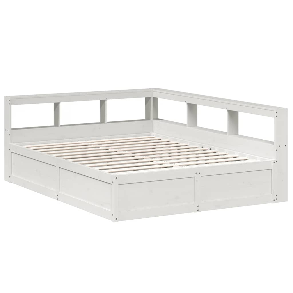 Lit bibliothèque sans matelas blanc 160x200 cm bois pin massif