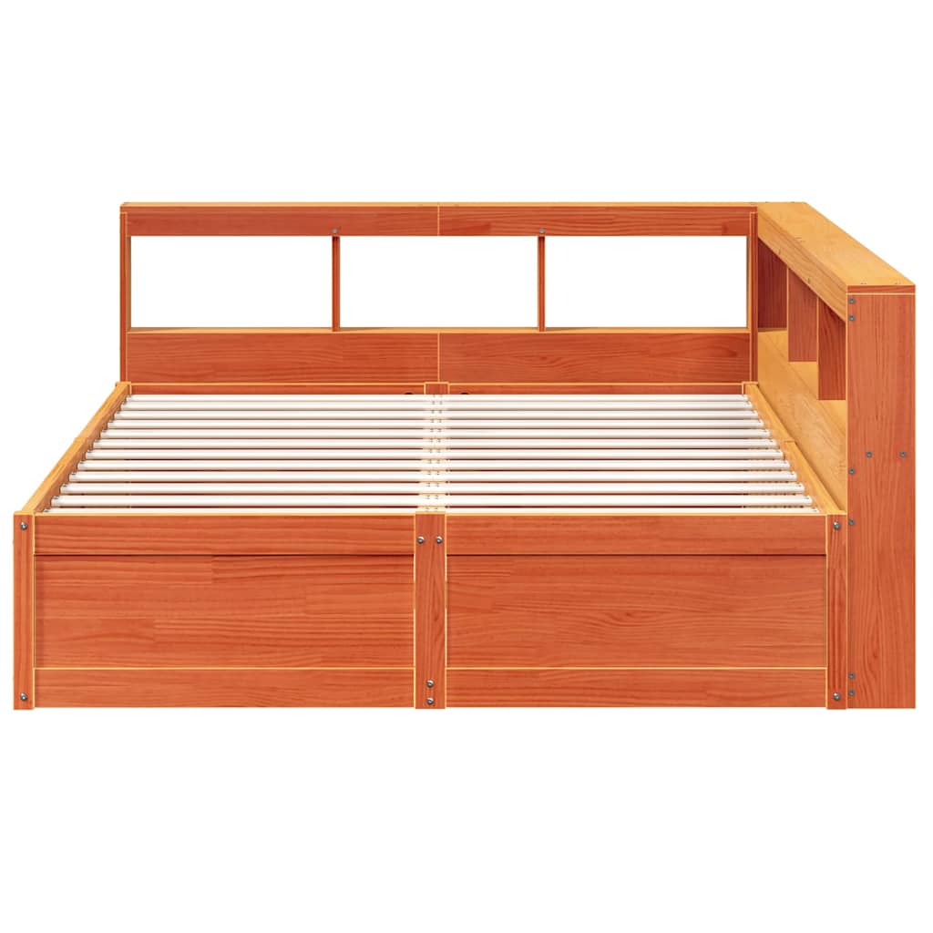 Lit bibliothèque sans matelas cire marron 160x200 cm pin massif