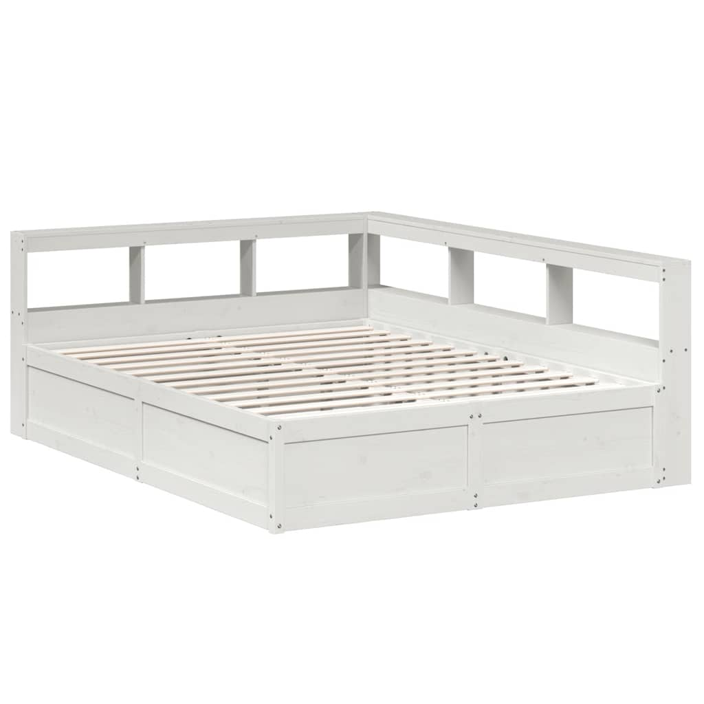 Lit bibliothèque sans matelas blanc 150x200 cm bois pin massif