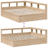 Lit bibliothèque sans matelas 140x200 cm bois massif de pin