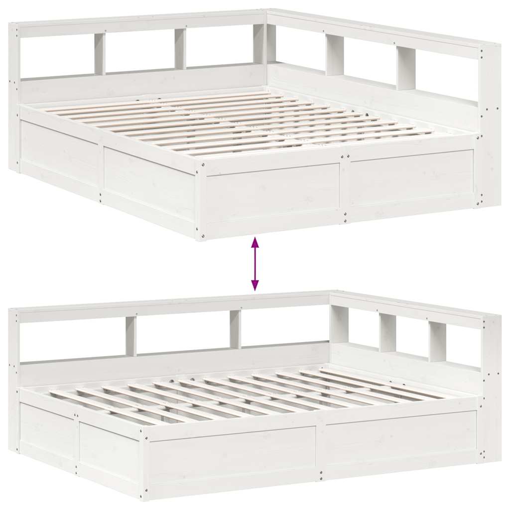 Lit bibliothèque sans matelas blanc 140x200 cm bois pin massif