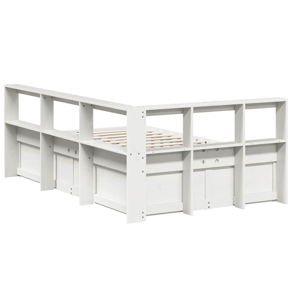 Lit bibliothèque sans matelas blanc 120x200 cm bois pin massif