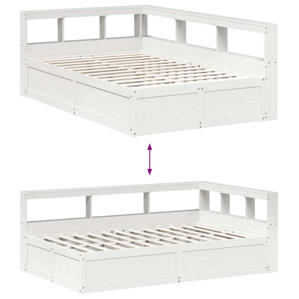 Lit bibliothèque sans matelas blanc 120x200 cm bois pin massif