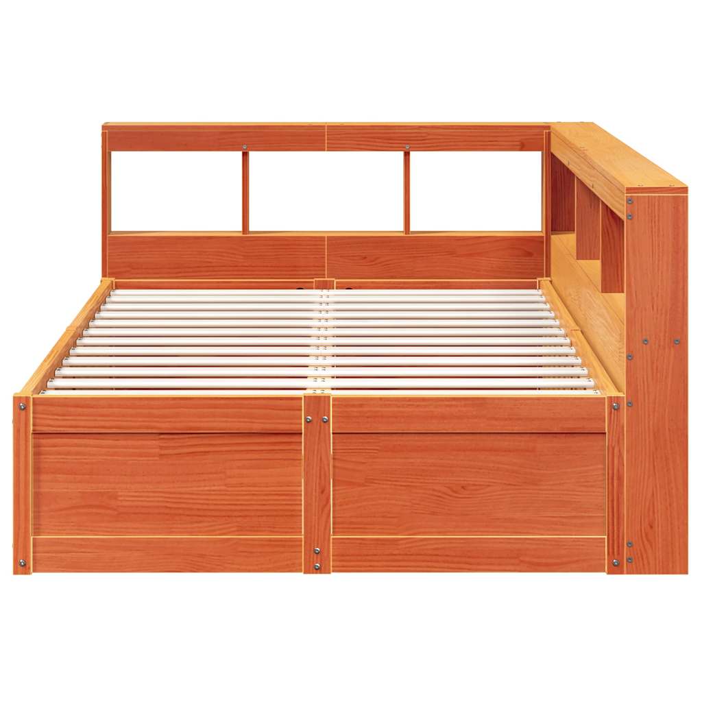 Lit bibliothèque sans matelas cire marron 120x200 cm pin massif