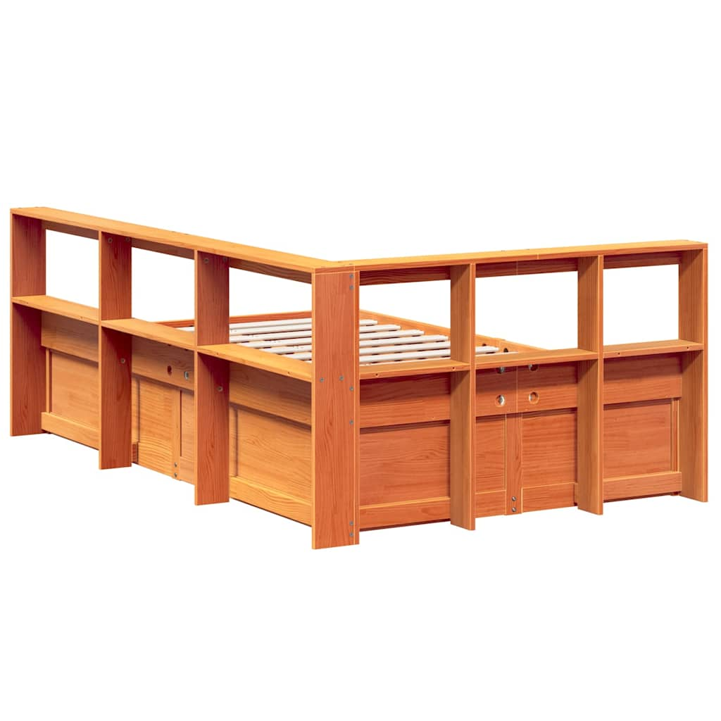 Lit bibliothèque sans matelas cire marron 120x200 cm pin massif