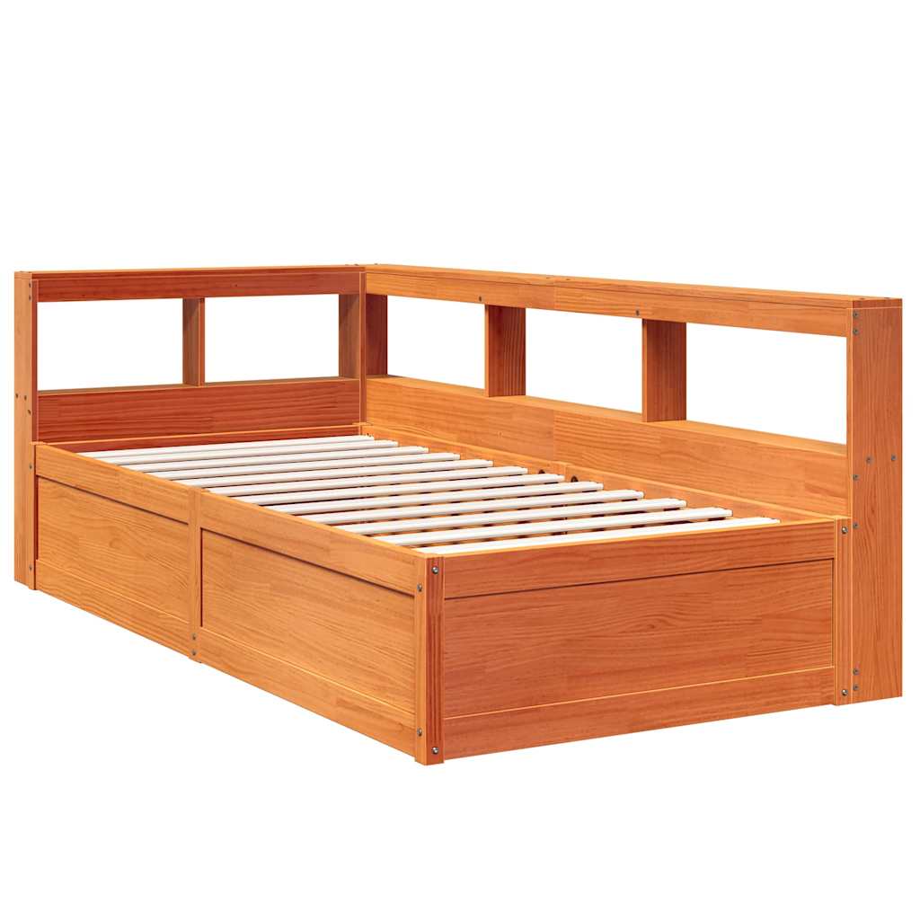 Lit bibliothèque sans matelas cire marron 100x200 cm pin massif