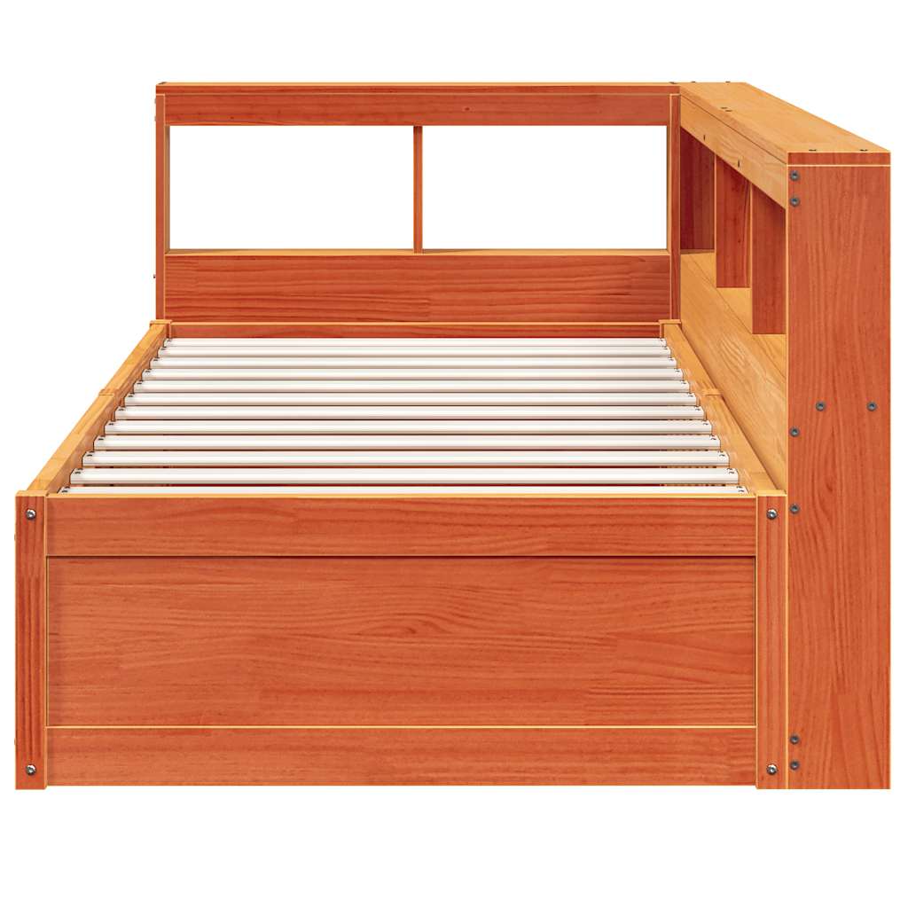 Lit bibliothèque sans matelas cire marron 90x200 cm pin massif