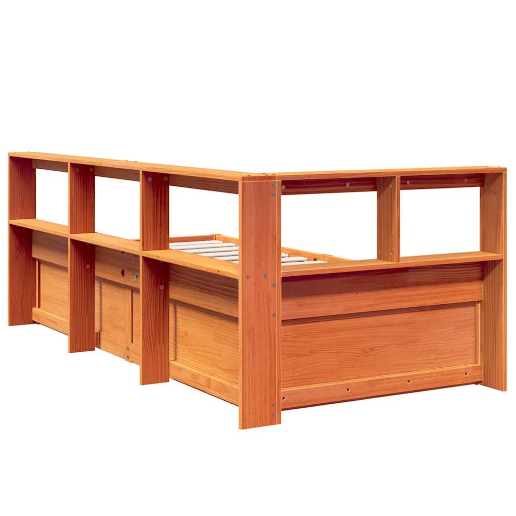 Lit bibliothèque sans matelas cire marron 90x200 cm pin massif