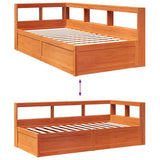 Lit bibliothèque sans matelas cire marron 90x200 cm pin massif