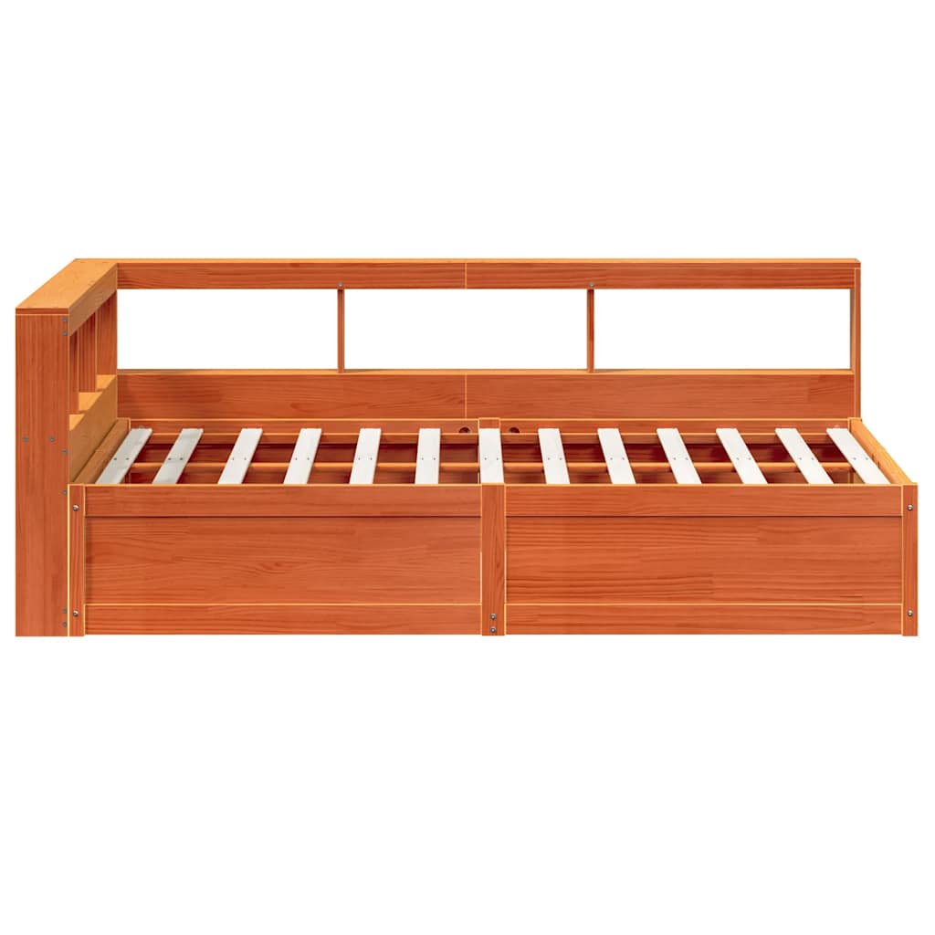 Lit bibliothèque sans matelas cire marron 140x190 cm pin massif