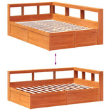 Lit bibliothèque sans matelas cire marron 140x190 cm pin massif