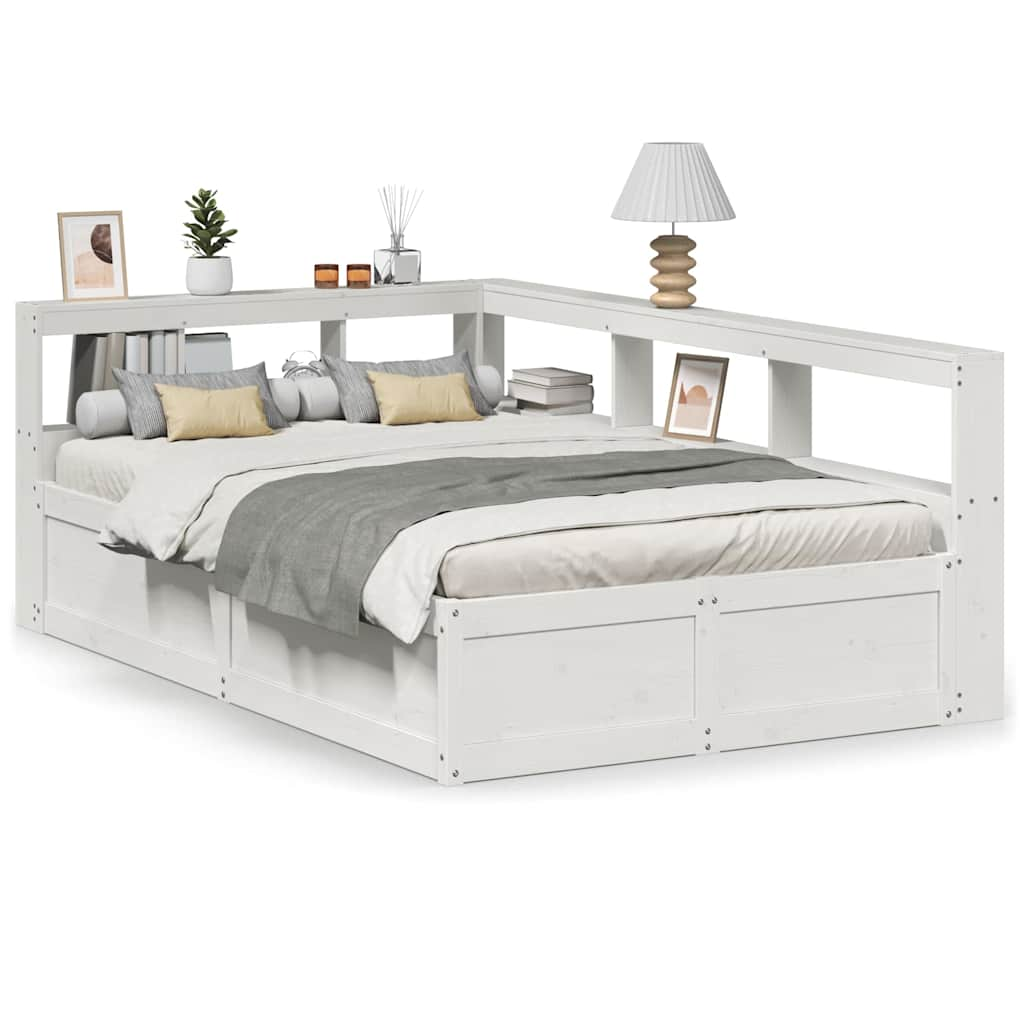 Lit bibliothèque sans matelas blanc 135x190 cm bois pin massif