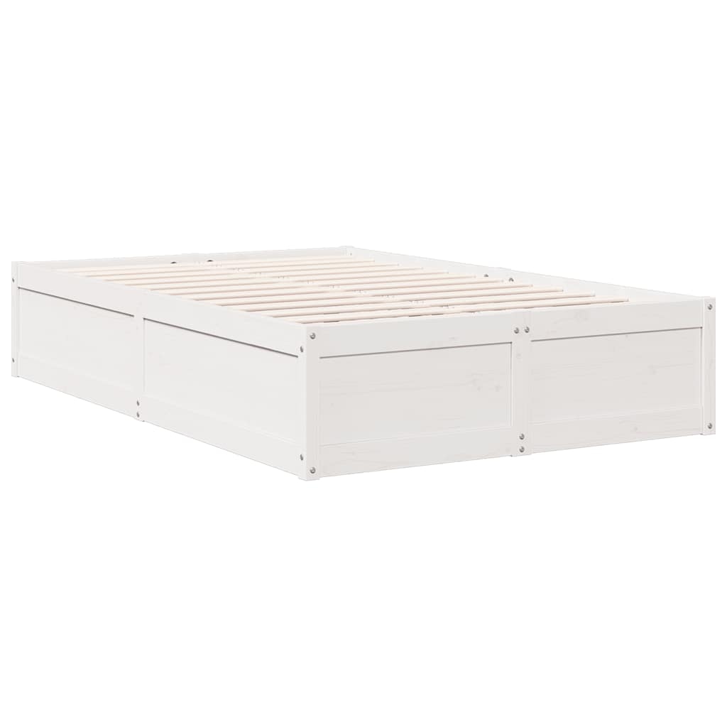 Lit bibliothèque sans matelas blanc 135x190 cm bois pin massif