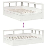 Lit bibliothèque sans matelas blanc 135x190 cm bois pin massif