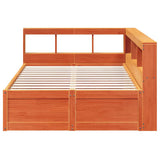 Lit bibliothèque sans matelas cire marron 135x190 cm pin massif