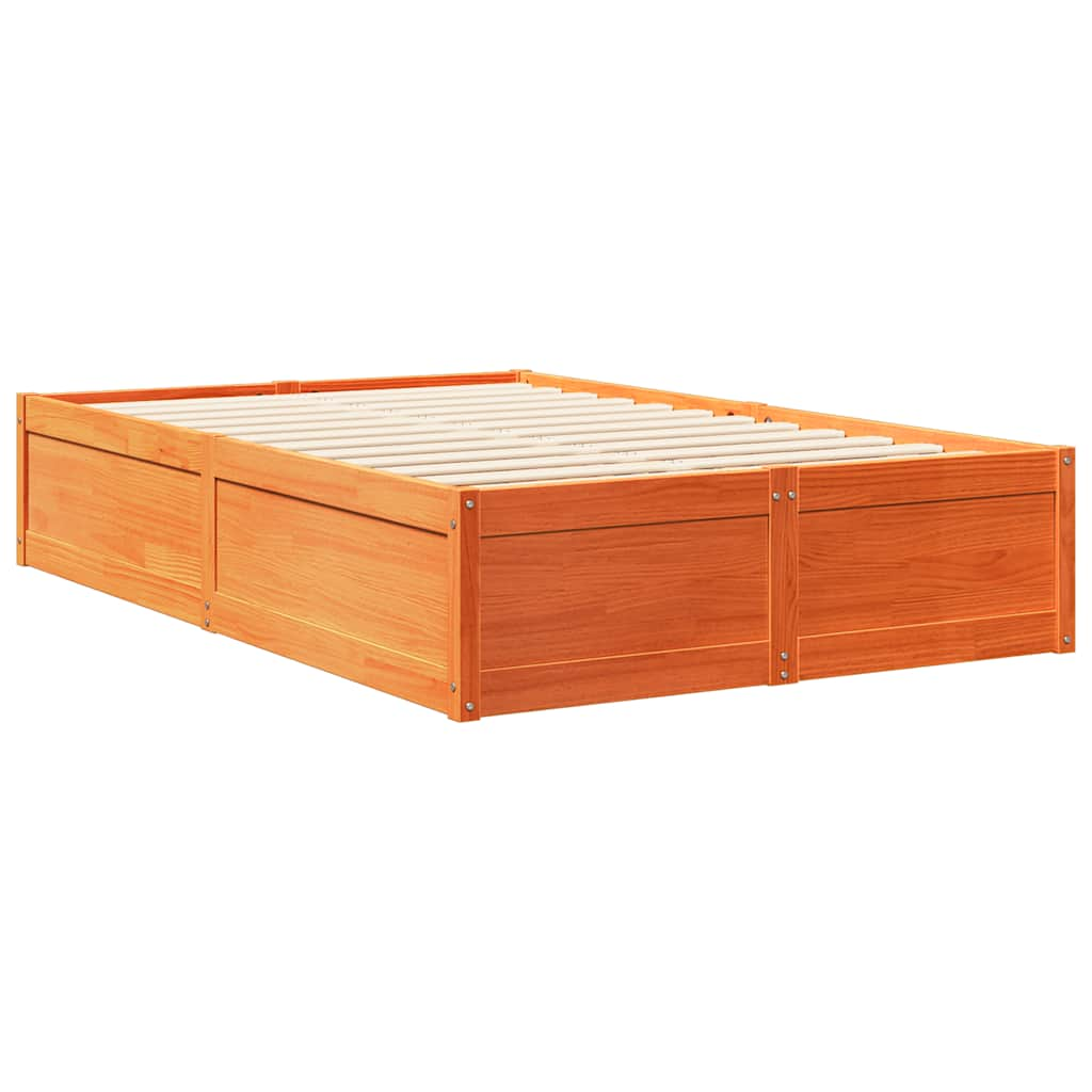 Lit bibliothèque sans matelas cire marron 135x190 cm pin massif