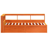 Lit bibliothèque sans matelas cire marron 90x190 cm pin massif