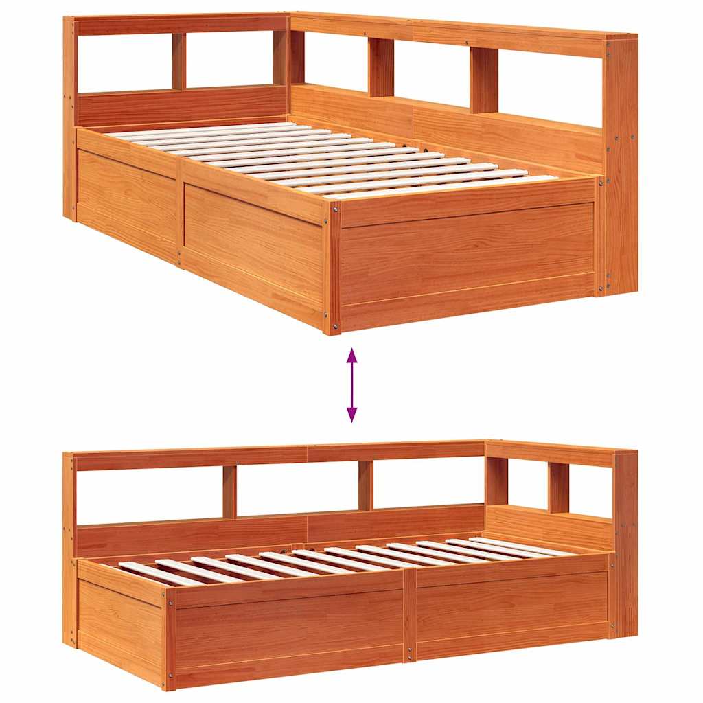 Lit bibliothèque sans matelas cire marron 90x190 cm pin massif