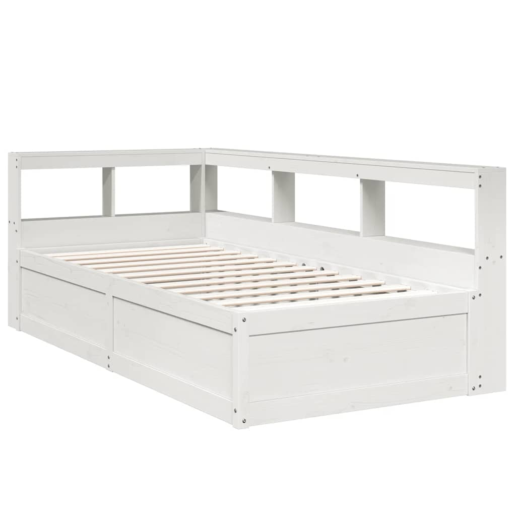 Lit bibliothèque sans matelas blanc 75x190cm bois de pin massif