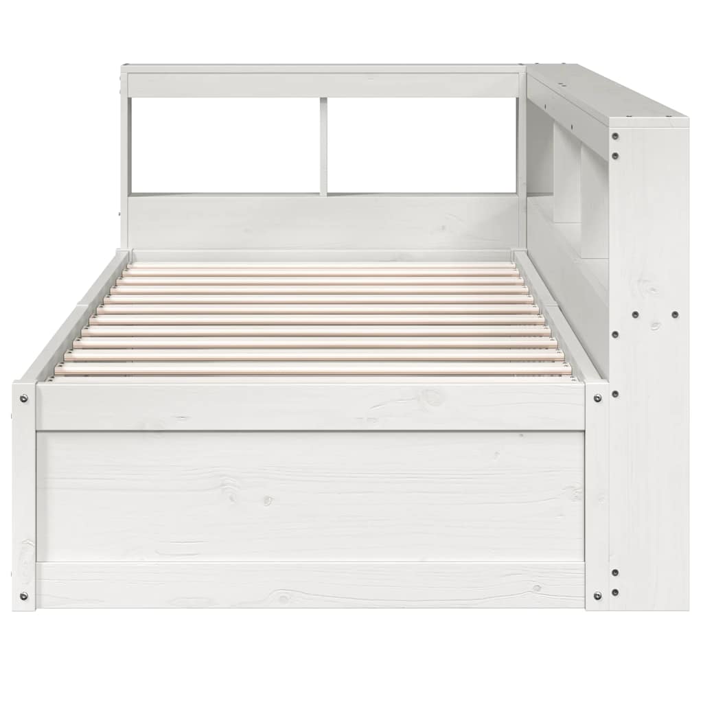 Lit bibliothèque sans matelas blanc 75x190cm bois de pin massif