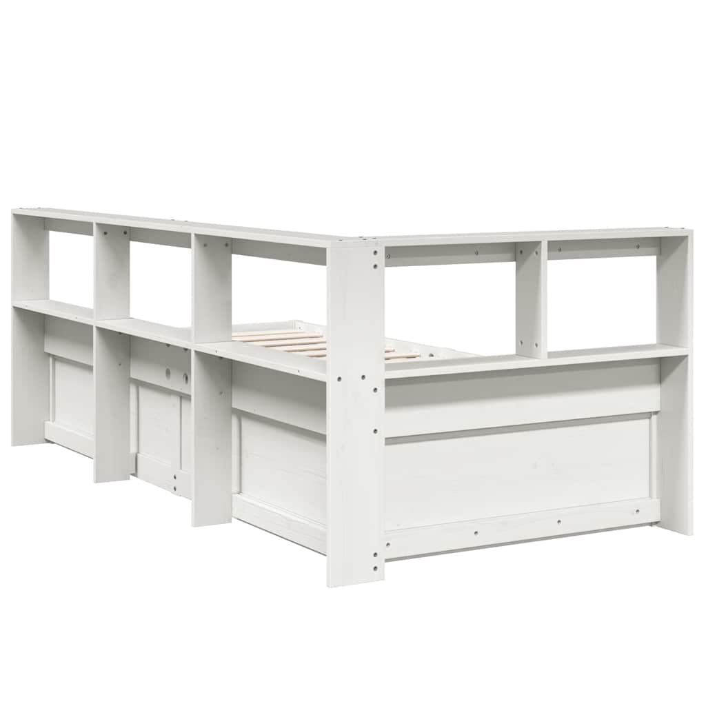 Lit bibliothèque sans matelas blanc 75x190cm bois de pin massif