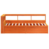 Lit bibliothèque sans matelas cire marron 75x190 cm pin massif