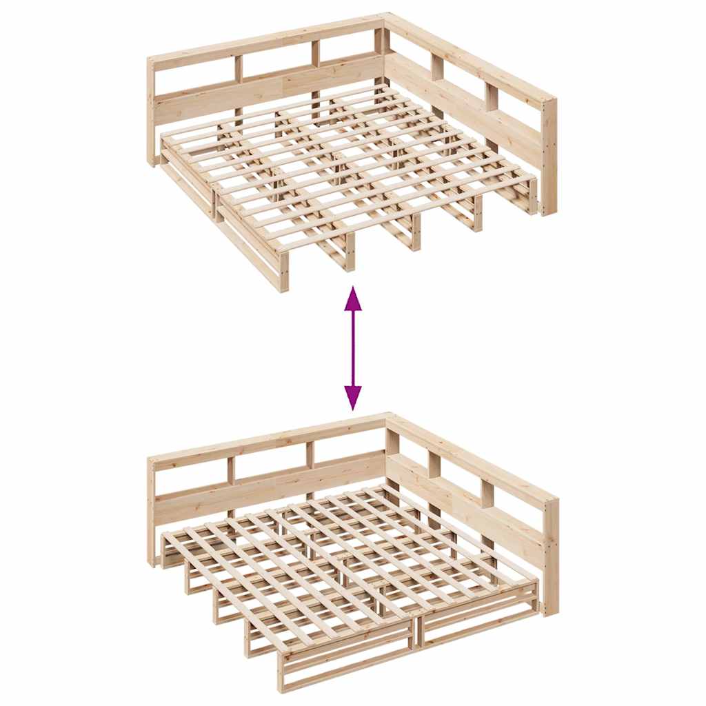 Lit bibliothèque sans matelas 200x200 cm bois massif de pin