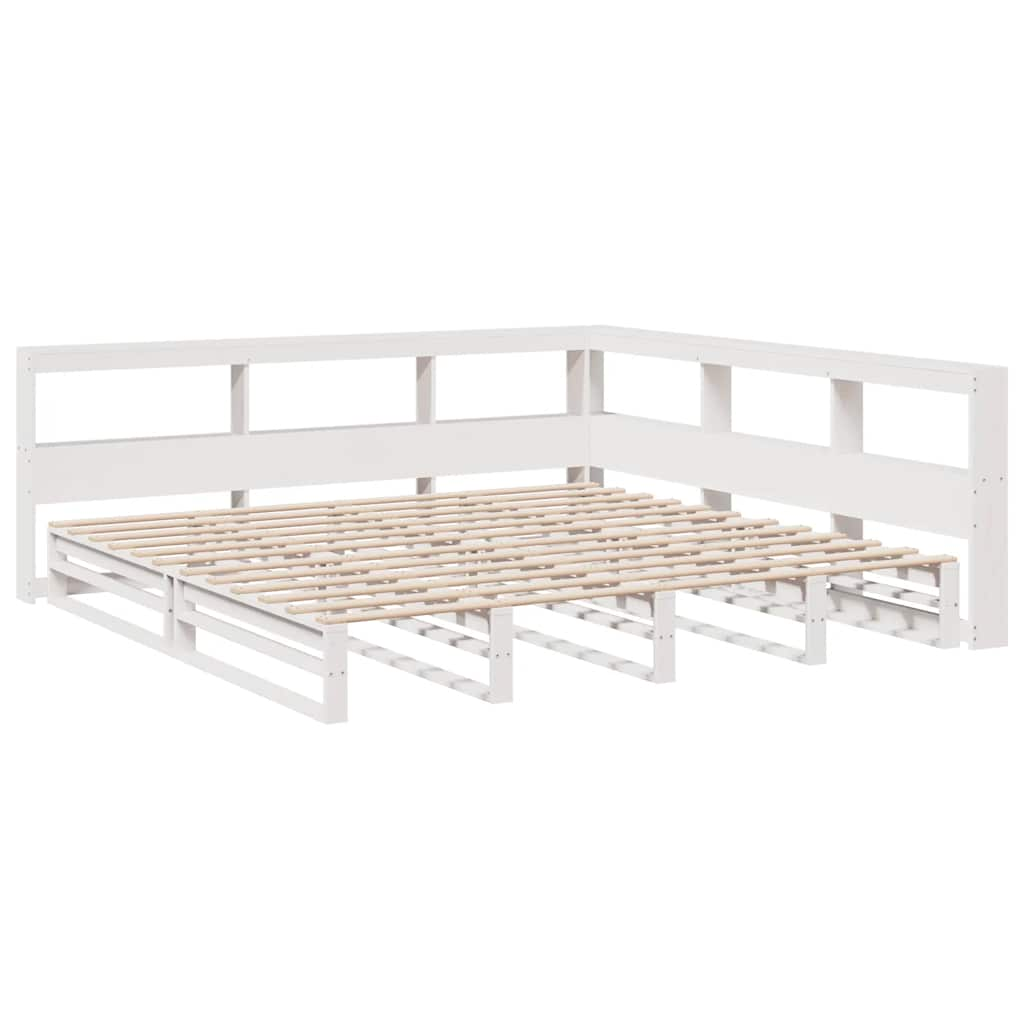 Lit bibliothèque sans matelas blanc 200x200 cm bois pin massif