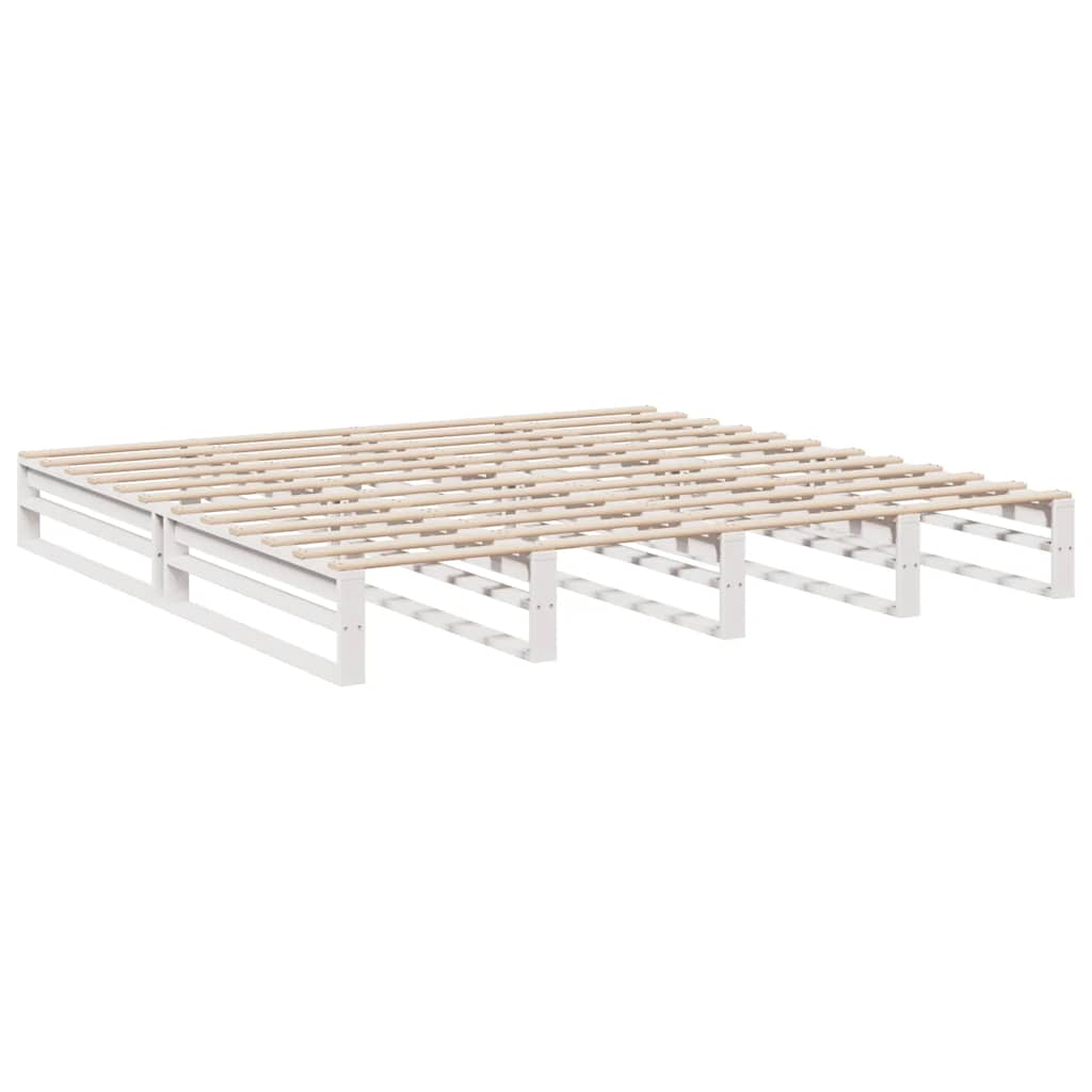 Lit bibliothèque sans matelas blanc 200x200 cm bois pin massif