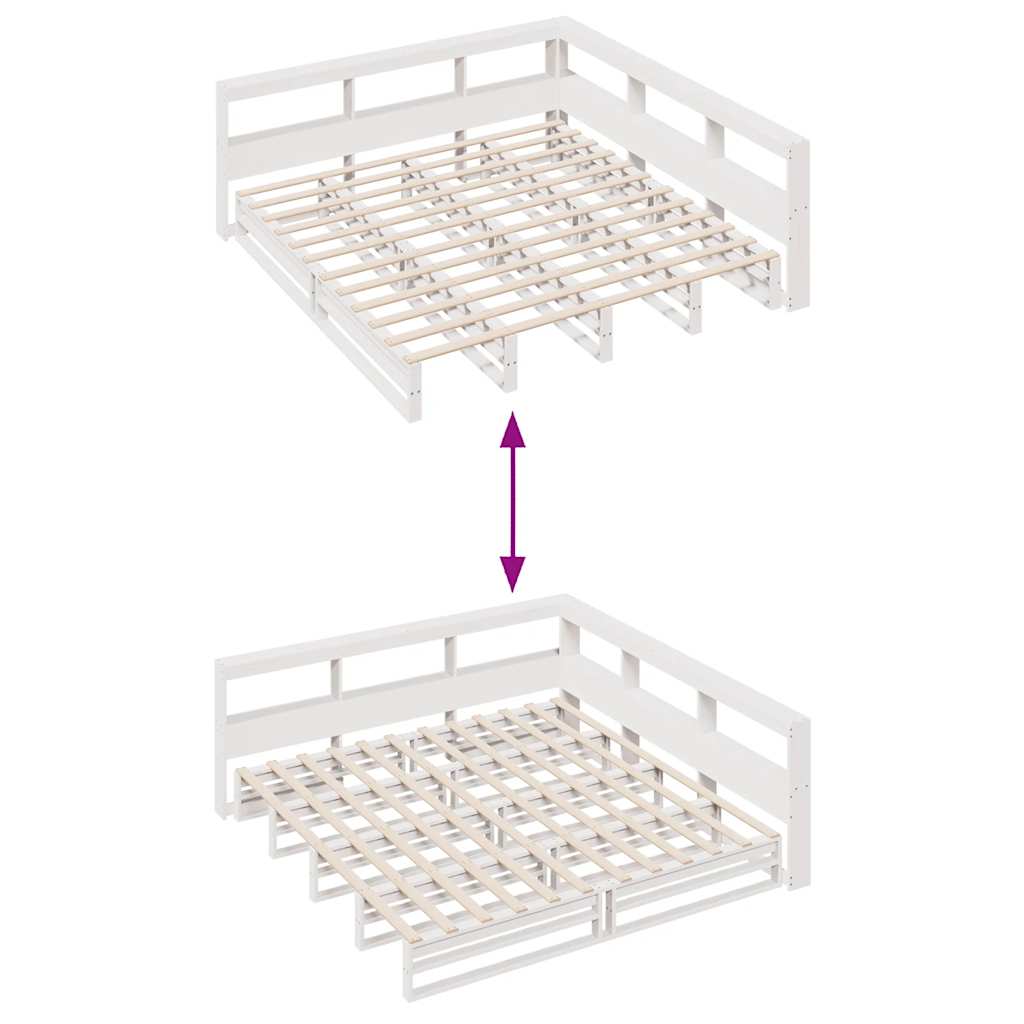 Lit bibliothèque sans matelas blanc 200x200 cm bois pin massif