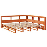 Lit bibliothèque sans matelas cire marron 200x200 cm pin massif