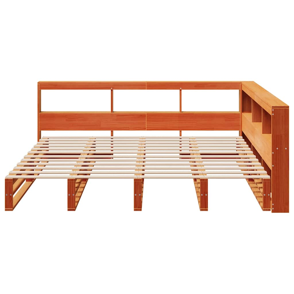 Lit bibliothèque sans matelas cire marron 200x200 cm pin massif