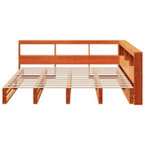 Lit bibliothèque sans matelas cire marron 200x200 cm pin massif