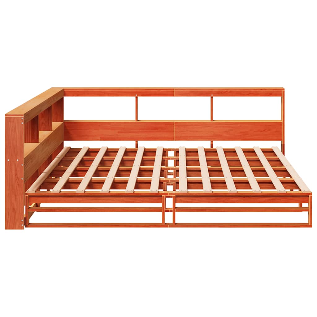 Lit bibliothèque sans matelas cire marron 200x200 cm pin massif